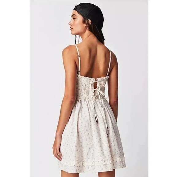NMOT || FREE PEOPLE || gabby mini dress, white, ruching, ruffles, size small - Picture 2 of 10